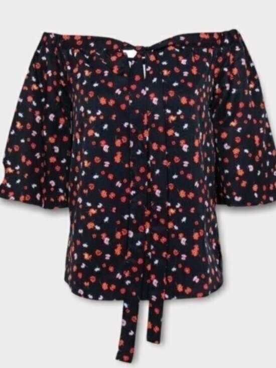 7 For All Mankind Tops - 7 For All Mankind NWT Navy & Red Floral Print Off The Shoulder Blouse Size XS